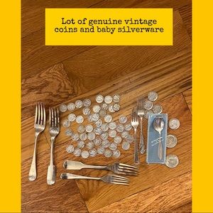 Lot of vintage coins and silverware